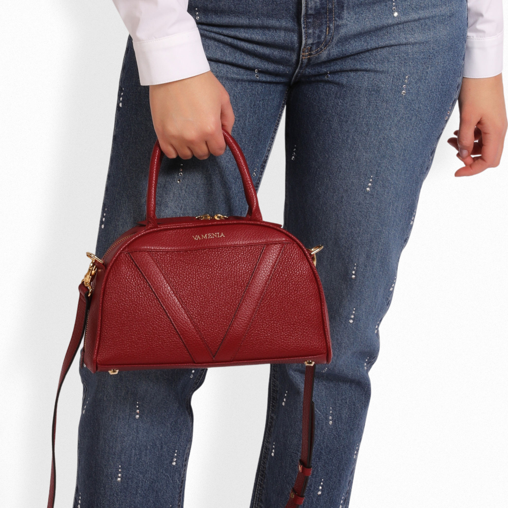 Henkeltasche als Crossbody Tasche aus Nappaleder Weinrot
